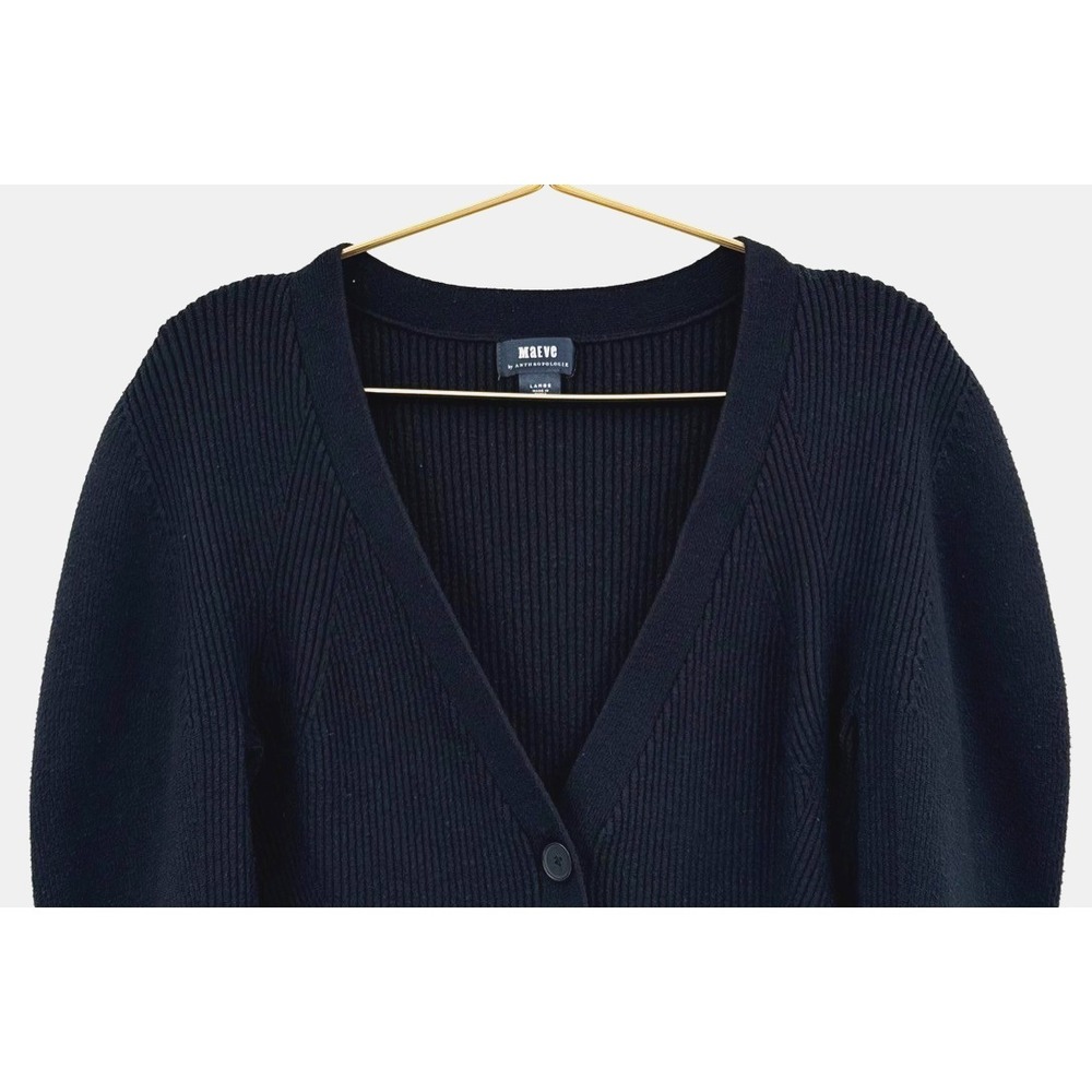 Anthropologie Maeve Cardigan Womens L Black Ribbed Cropped Capsule Soft Girl - Picture 4 of 10